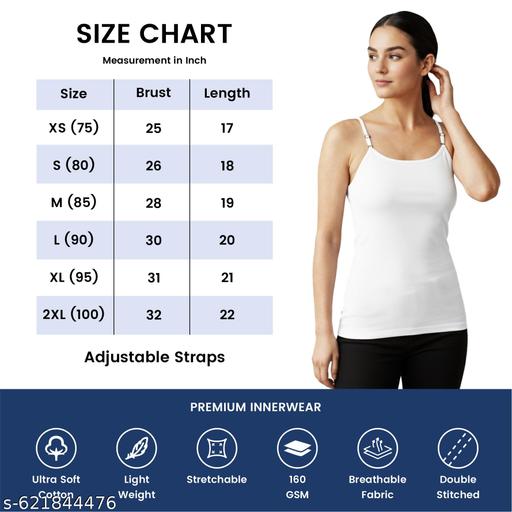 Women's Cotton Camisole Combo Pack of 2 | Adjustable Strap Slips for Women | Innerwear Shimmy for Dresses & Kurtis | Black & White Set - Zeyoria