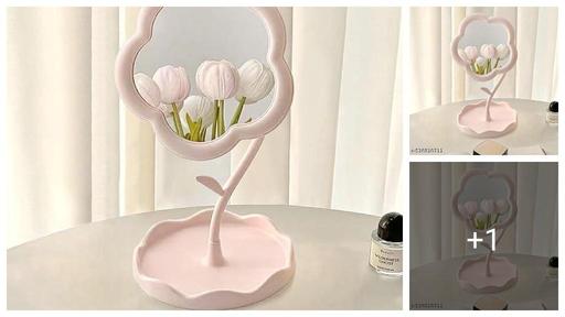 Flower-Shaped Makeup Mirror, Rotatable Makeup Mirror with Tray Table Vanity Mirror Cute Flower-Shaped Mirror for Tabletop, Bedroom, Bathroom, Living Room (29L x 16W) (Multicolour) (Pack of 1)