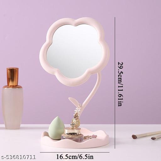 Flower-Shaped Makeup Mirror, Rotatable Makeup Mirror with Tray Table Vanity Mirror Cute Flower-Shaped Mirror for Tabletop, Bedroom, Bathroom, Living Room (29L x 16W) (Multicolour) (Pack of 1) - Zeyoria