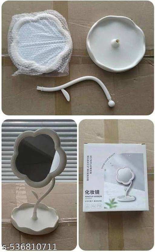 Flower-Shaped Makeup Mirror, Rotatable Makeup Mirror with Tray Table Vanity Mirror Cute Flower-Shaped Mirror for Tabletop, Bedroom, Bathroom, Living Room (29L x 16W) (Multicolour) (Pack of 1) - Zeyoria