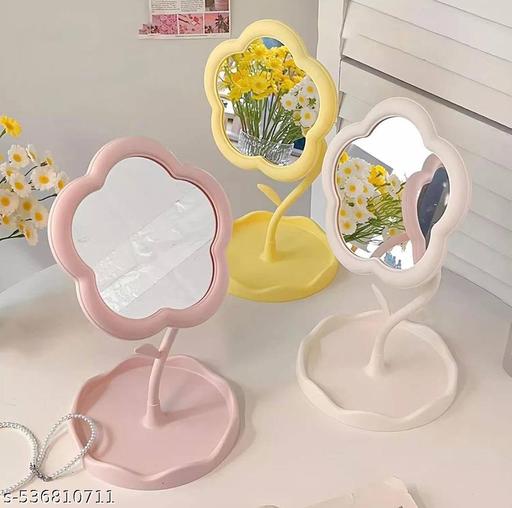 Flower-Shaped Makeup Mirror, Rotatable Makeup Mirror with Tray Table Vanity Mirror Cute Flower-Shaped Mirror for Tabletop, Bedroom, Bathroom, Living Room (29L x 16W) (Multicolour) (Pack of 1) - Zeyoria