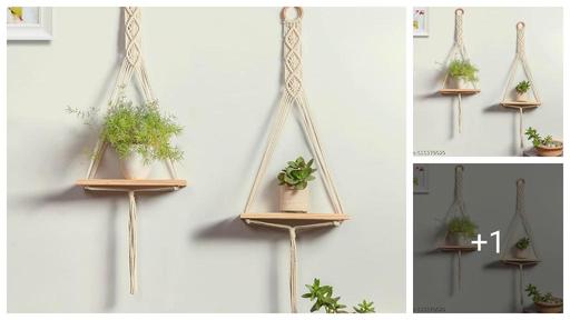 Wall Hanging Book Shelf | Boho Bedroom Wall Decor | Wood Floating Hanging Storage Shelf Organizer | Macrame Shelf for Hanging Plants and Wall Decor  set of 2 ( best quality and best product )