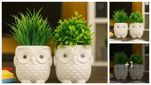 Dodecroo® Fake Plant Fof Tabletop Décor , Artificial Plant With Cute Pot Owl Shape For Balcony Decoration , Garden Decoration , Living Room Decoration , Best For Home Decoration Item ( Pack Of 2 ) Eco-Friendly Décor , Desk Decor