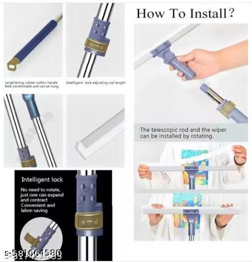 Premium Heavy Duty Magic Broom Silicon Floor Wiper, 180 Degree Floor Cleaning Squeegee,Perfect for Bathroom and Kitchen Floors, Stainless Steel Extendable Handle, Easy Floor Cleaning Tool - HOME SHOPY