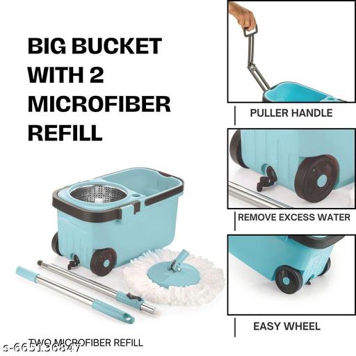 VIRAT 360° Spin Floor Cleaning Easy Advance Tech Bucket Mop & Rotating Steel Pole Head, Mop Set ( 3 REFILL) - HOME SHOPY