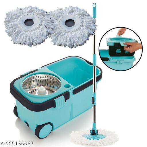 VIRAT 360° Spin Floor Cleaning Easy Advance Tech Bucket Mop & Rotating Steel Pole Head, Mop Set ( 3 REFILL) - HOME SHOPY