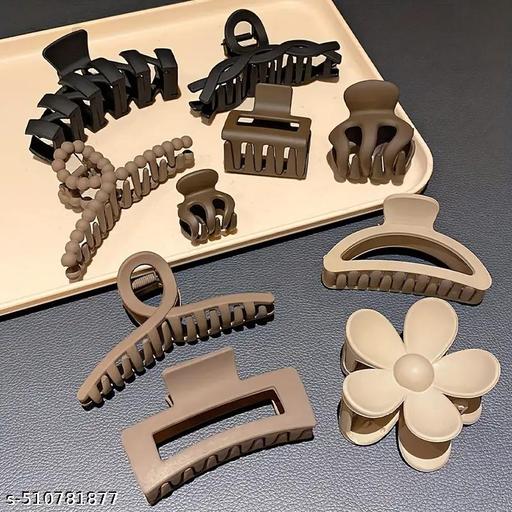 Revivo 5pcs Retro Matte Anti-slip Square and Cross Hair Clips - Flower and Pumpkin Shape Design - Suitable for Women's Daily Life, Novel and Temperament Hair Accessories to Easily Create a High Bun - REVIVO