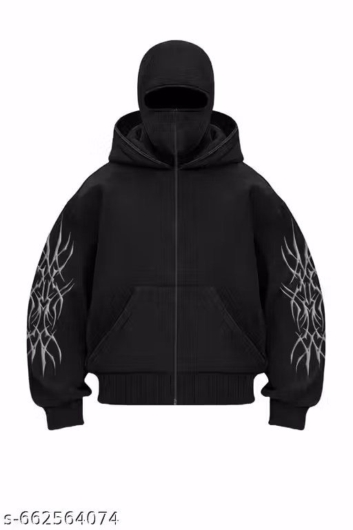 Printed Heavy Quality Cotton 350GSM Balaclava Ninja Zipper Hoodie