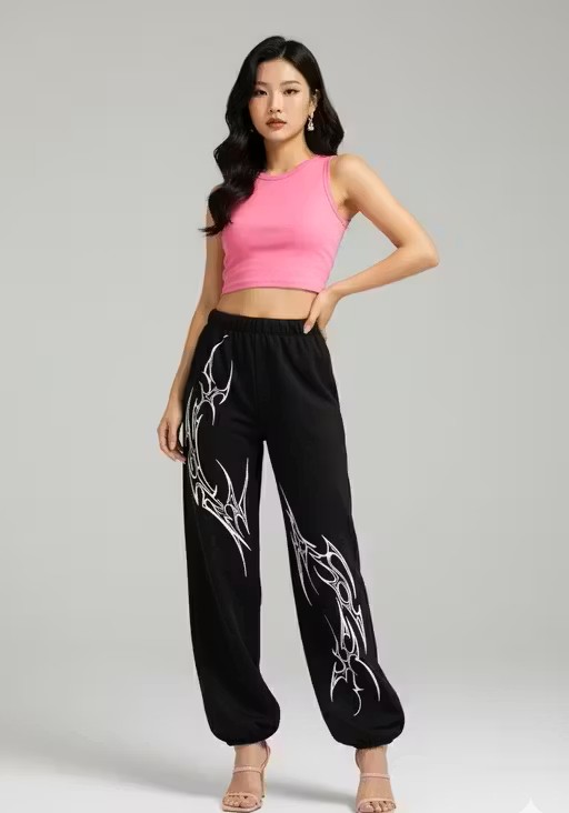 Black Tribal Flame Joggers – Curved Abstract Flame Graphic, Modern Fit - YOOFIND