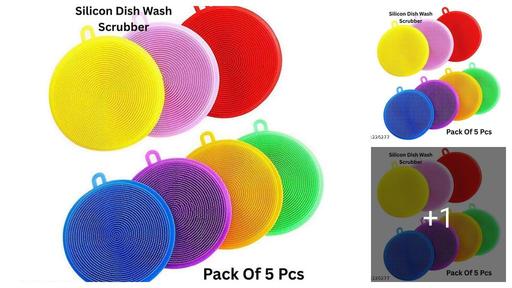Round shape Silicone Dishwashing Scrubber for Kitchen Dish Washing Sponge Brush Scrub Pad  (Medium, Pack of 5)