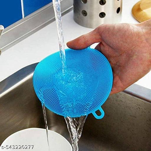 Round shape Silicone Dishwashing Scrubber for Kitchen Dish Washing Sponge Brush Scrub Pad  (Medium, Pack of 5) - HOME SHOPY