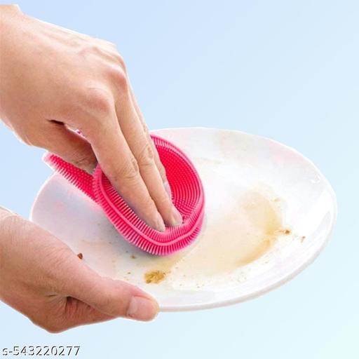 Round shape Silicone Dishwashing Scrubber for Kitchen Dish Washing Sponge Brush Scrub Pad  (Medium, Pack of 5) - HOME SHOPY