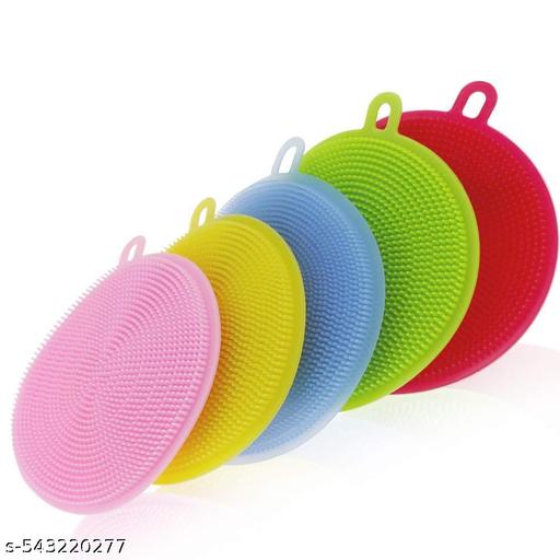 Round shape Silicone Dishwashing Scrubber for Kitchen Dish Washing Sponge Brush Scrub Pad  (Medium, Pack of 5) - HOME SHOPY