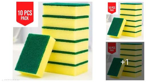pack of 10 yellow green scrubber, pad , best quality, best cleaning scrub for utensils, Green Pad 3*4 inch size attractive scrub and sponge soft and long lasting scrub pad. top quality. long lasting cleaning scrub pad