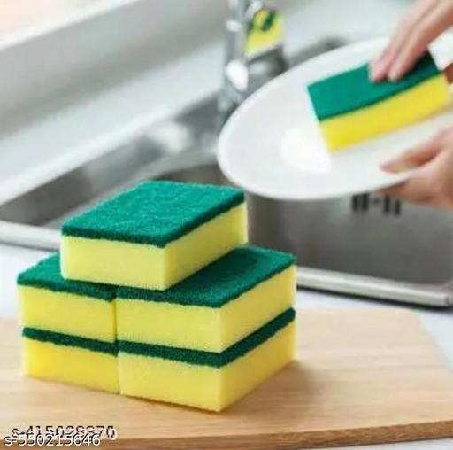pack of 10 yellow green scrubber, pad , best quality, best cleaning scrub for utensils, Green Pad 3*4 inch size attractive scrub and sponge soft and long lasting scrub pad. top quality. long lasting cleaning scrub pad - HOME SHOPY