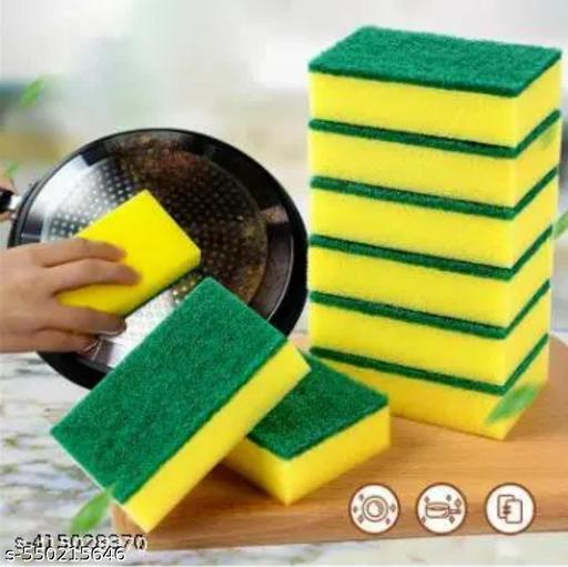 pack of 10 yellow green scrubber, pad , best quality, best cleaning scrub for utensils, Green Pad 3*4 inch size attractive scrub and sponge soft and long lasting scrub pad. top quality. long lasting cleaning scrub pad - HOME SHOPY
