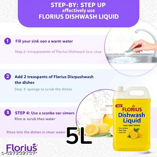 Florius Kitchen Pro 5L Dishwash Liquid – Trusted by Homes & Restaurants - HOME SHOPY