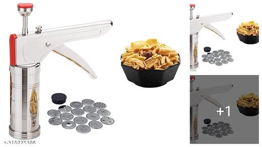 SHIVALIK Stainless Steel Kitchen Press with 15 Different Types of Jalies, Murukku Maker/Bhujiya Maker/Noodles/Cookies/Namkeen/Chakali Maker/Sev Maker/Farsan Maker/Gathiya Maker (Silver)