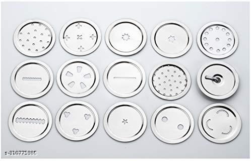 SHIVALIK Stainless Steel Kitchen Press with 15 Different Types of Jalies, Murukku Maker/Bhujiya Maker/Noodles/Cookies/Namkeen/Chakali Maker/Sev Maker/Farsan Maker/Gathiya Maker (Silver) - HOME SHOPY