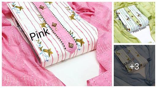 Women's White Botanical Printed Soft Cotton Suits & Dress Materials