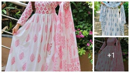 anarakali kurti and dupatta pink
