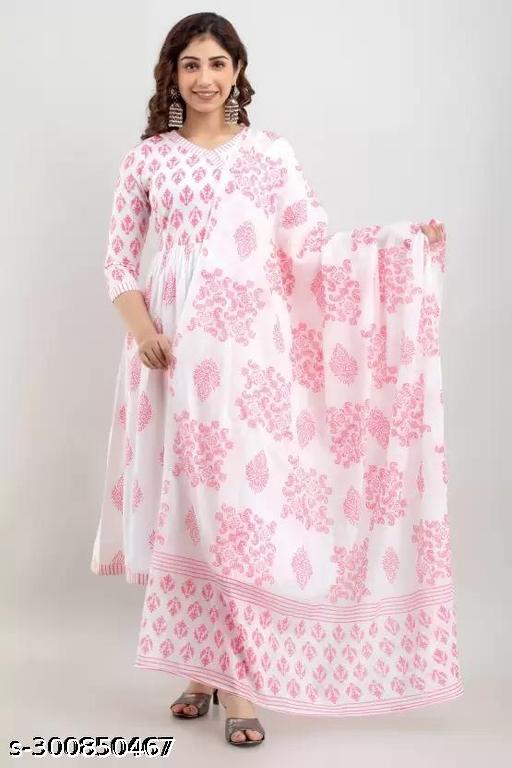 anarakali kurti and dupatta pink - amamestyle