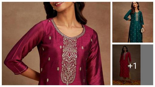 Designer Silk Blend Straight Kurta || Women Embroidered Silk Blend Straight Kurta || 