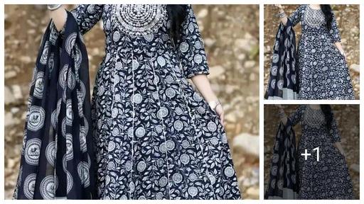 Black Premium Printed Designer Anarkali Embroidery Women Rayon Kurta With Pant And Cotton Dupatta