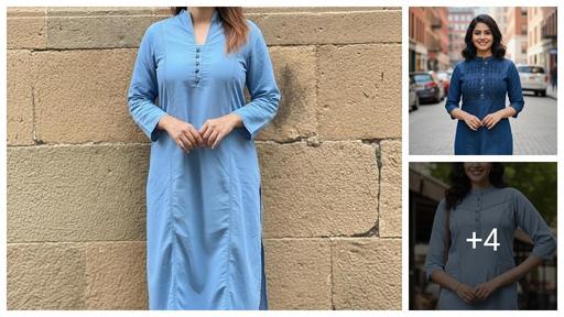 SK CREATION Three Quarter Sleeves Pure Cotton Denim KURTI FOR Womens And Girls