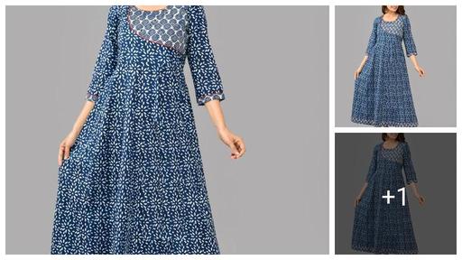 Women's Fabulous Styles Yoke Work Polka Dot Print Long Anarkali Kurta Pure Cotton