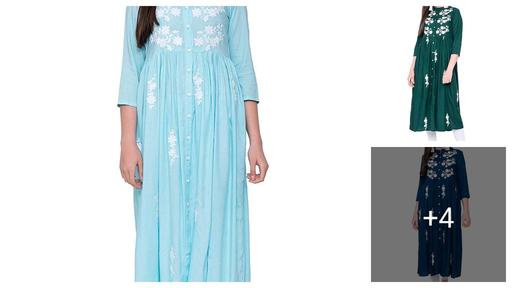 Women Rayon Anarkali Embroidered VioletKurti