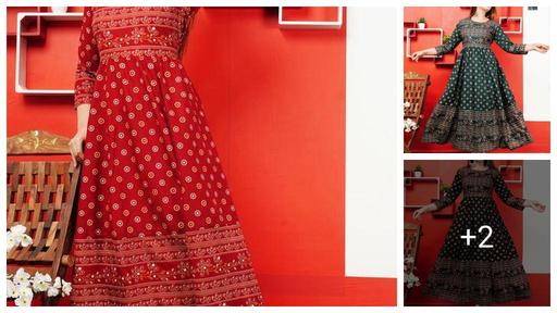 Stylish Rayon Printed Black Anarkli kurtis For women 