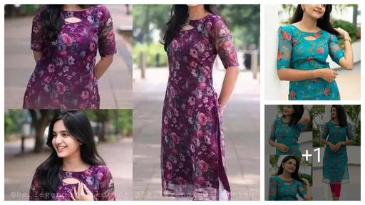 Our New Organza Stylish Kurtis With Beautiful Print So I am Sure This Kurtis Is Suitable Any Time And Any Season, Short Sleeve