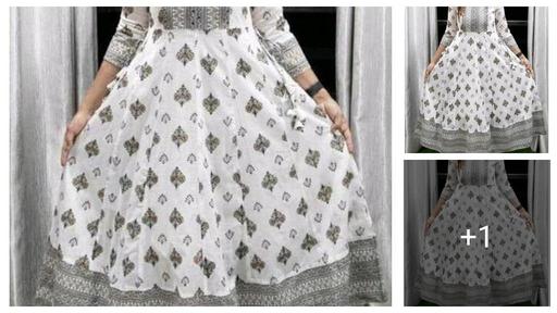 White Anarkali Gold Print Kurti for Women
