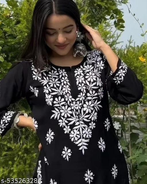 Insha Chikankari Short Rayon Kurti - amamestyle