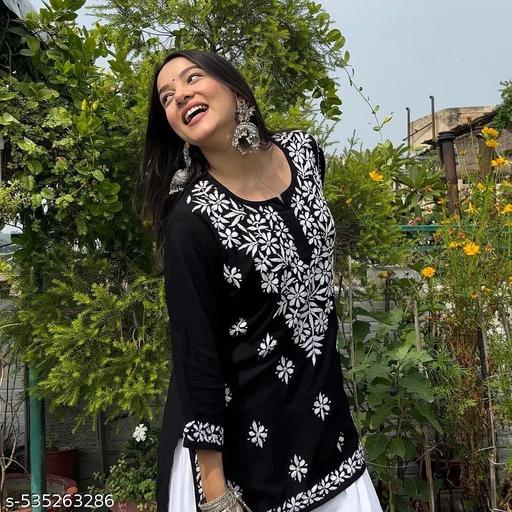 Insha Chikankari Short Rayon Kurti - amamestyle