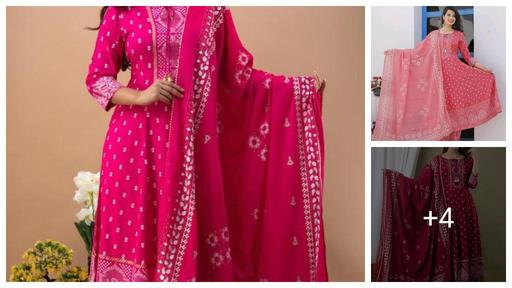 Women's Rayon Printed Anarkali Kurti with Pant and Dupatta Set 