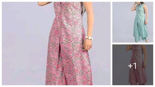 Stylish Rayon Printed sleeveles Kurta With Palazzos Set For Women