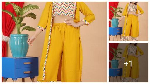 Look and Like Women Kurta, Ethnic Jacket and Pyjama Set Viscose Rayon (yellow0