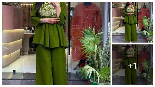 women & girls stylish  green rayon fabric  short kurti with palazzo