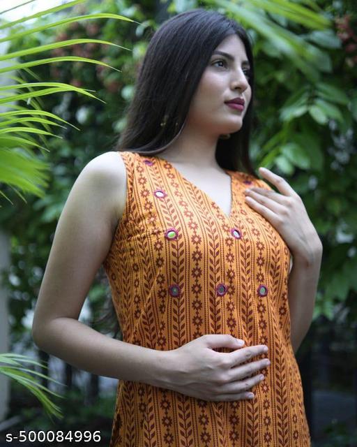 Women Rayon Printed Sleevless Mirror Work  Kurta Plazzos Set - amamestyle