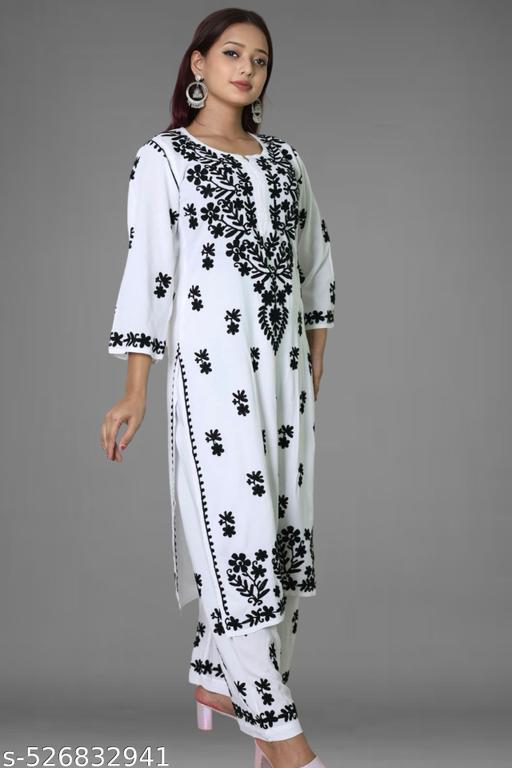 Womens  lucknowi chikankari kurta plazzo set - amamestyle