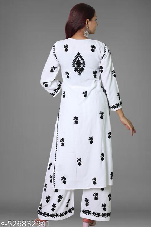 Womens  lucknowi chikankari kurta plazzo set - amamestyle