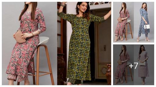 Women's Floral Printed Kurti Pant Sets ( Combo Of 2 )