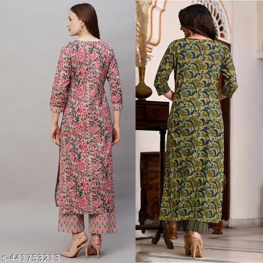 Women's Floral Printed Kurti Pant Sets ( Combo Of 2 ) - amamestyle