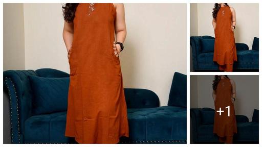 SANGINI FASHION Beautiful Embroidery work Sleeveless Aline Kurta Palazzo set Rust