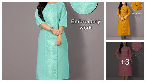 Women Cotton Blend Embroidered Plus Size Kurtis