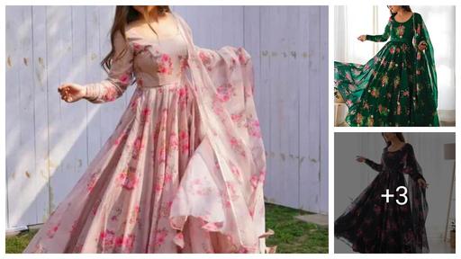 Flower Print Long Kurti With Dupatta (No Bottomwear)