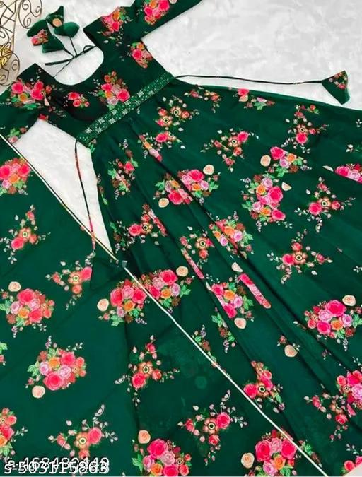 Flower Print Long Kurti With Dupatta (No Bottomwear) - ARYAMI