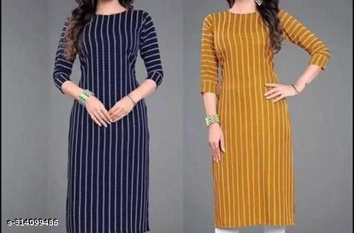 Polyster/Crepe fabric-Women's Regular Fit Aline Kurti Combo Pack Of 2 Pcs. - ARYAMI